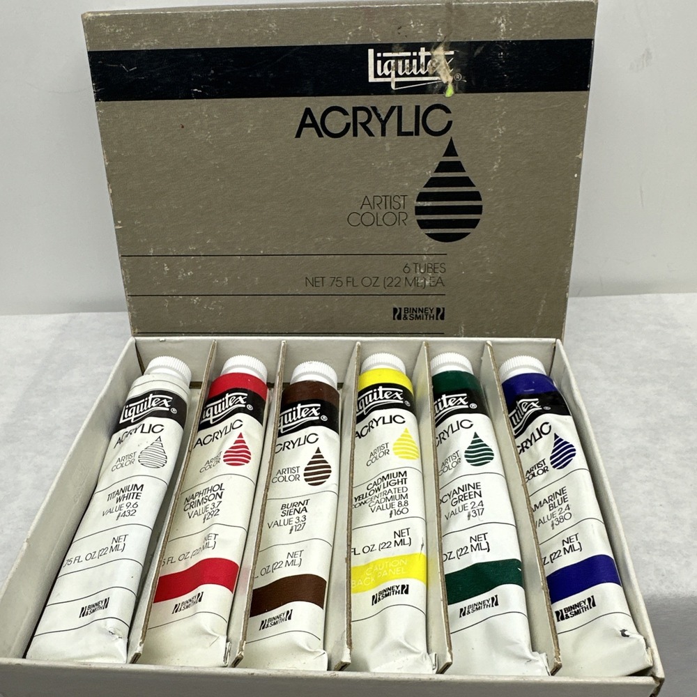 Vintage Liquitex Acrylic Paint Set 1070 Binney & Smith Lot Introductory Colors